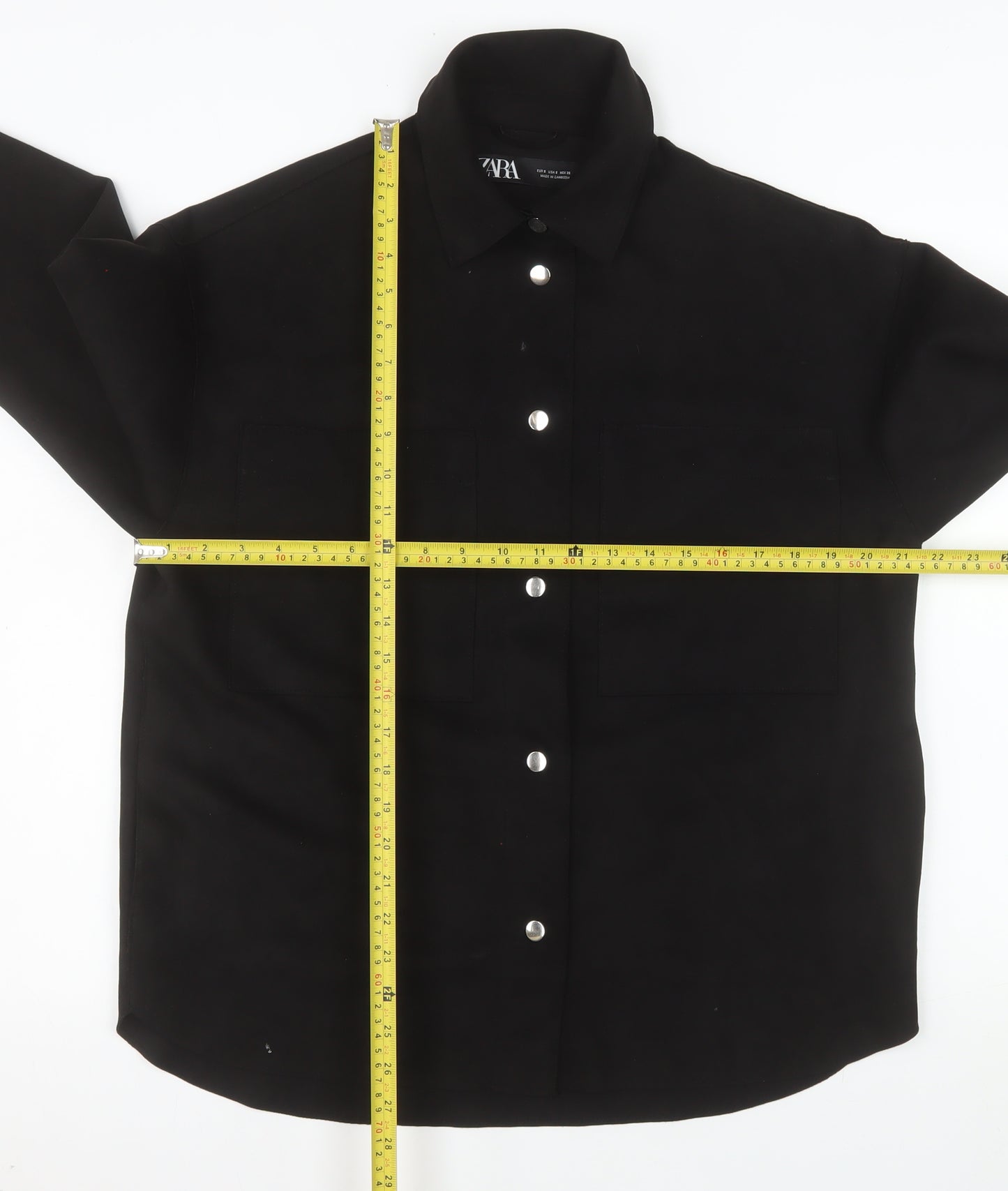 Zara Women Black Softshell Button Jacket Size S Classic Style