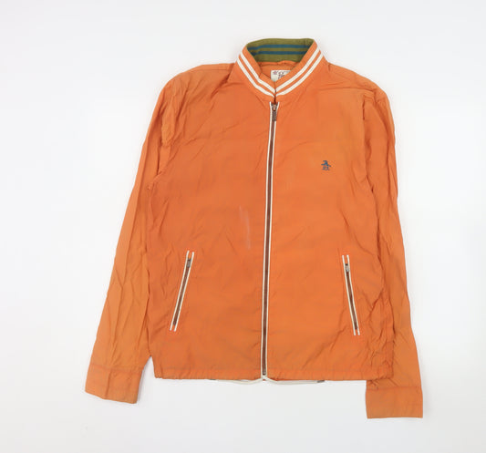 Penguin by Munsingwear Men's Orange Bomber Jacket M Nylon Cotton Full Zip