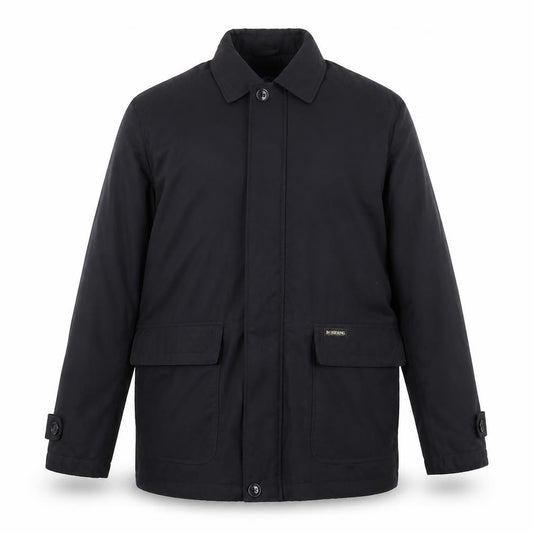 Front view of Bosideng Men's Black L Regular Fit Mid-Length Overcoat