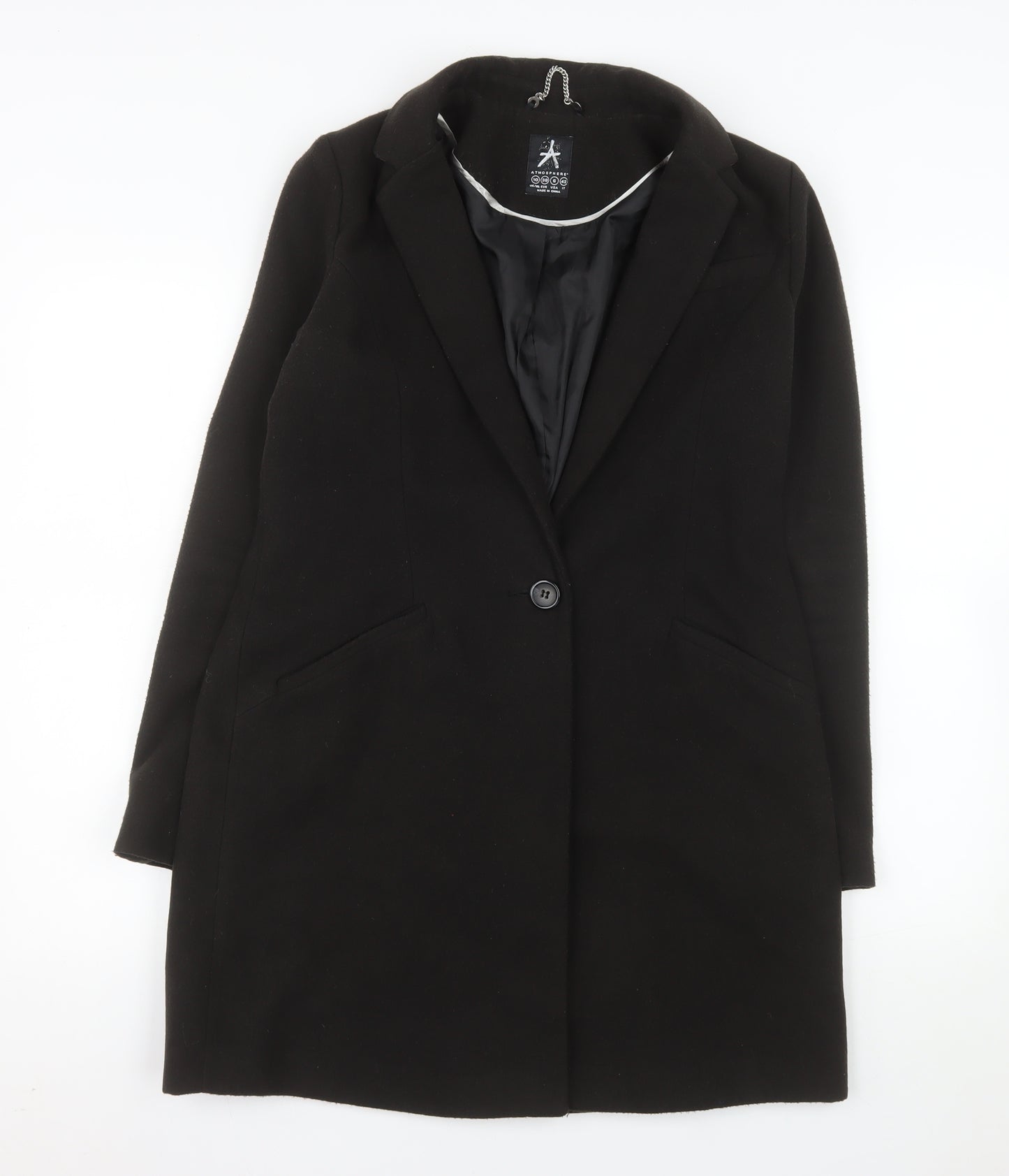 Atmosphere Women Black Long Overcoat Size 10 Classic Lined