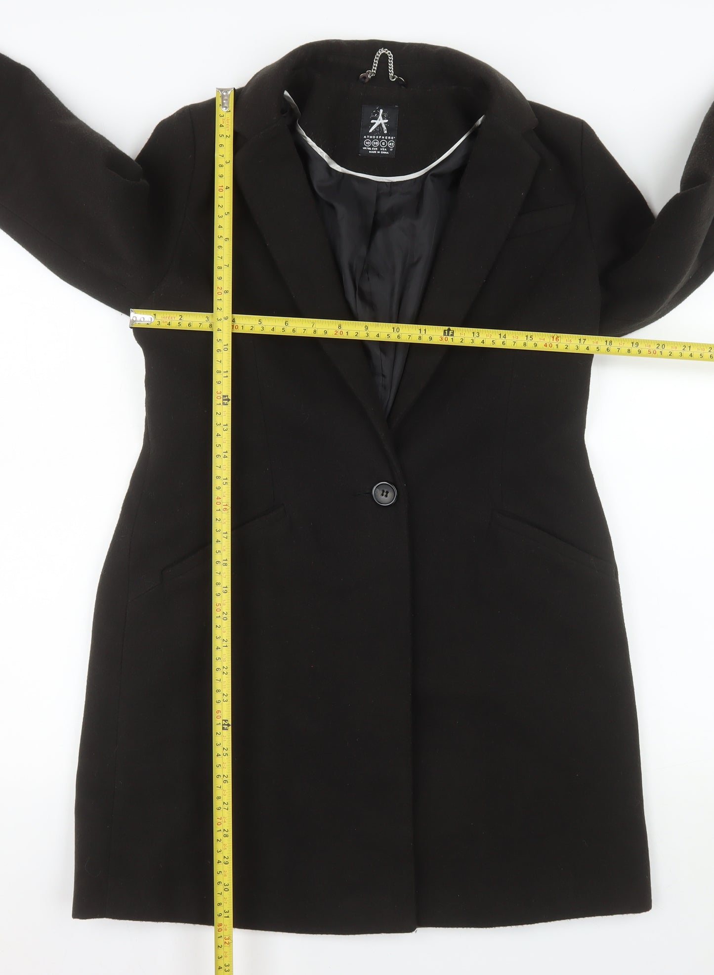 Atmosphere Women Black Long Overcoat Size 10 Classic Lined