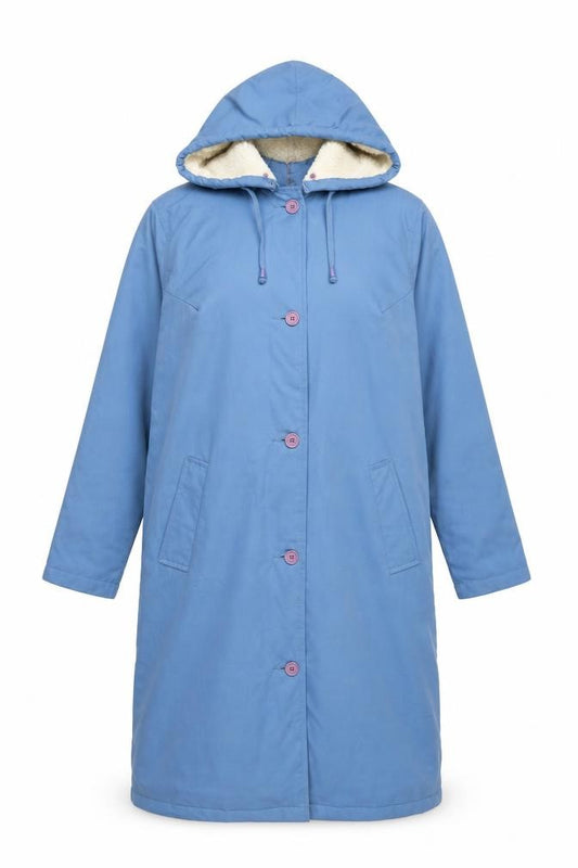 Front view of Classics Women Blue Hooded Long Parka Coat, size 12