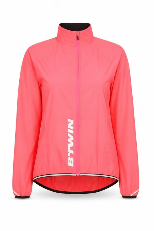 B'Twin Women's Pink Windbreaker Cycling Jacket Size 10 Reflective Lightweight