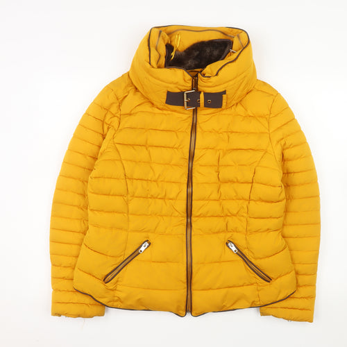 Zara Womens Yellow Belted Puffer Jacket Size 18 Polyester Winter Coat