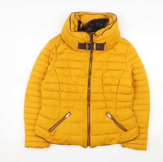 Zara Womens Yellow Belted Puffer Jacket Size 18 Polyester Winter Coat