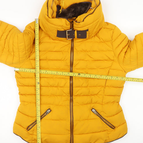 Zara Womens Yellow Belted Puffer Jacket Size 18 Polyester Winter Coat