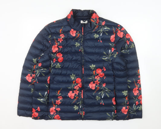 Damart Women's Blue Floral Lightweight Puffer Jacket Size 18