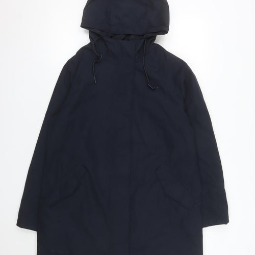 Marks and Spencer Womens Blue Hooded Parka Coat Size 10 Long