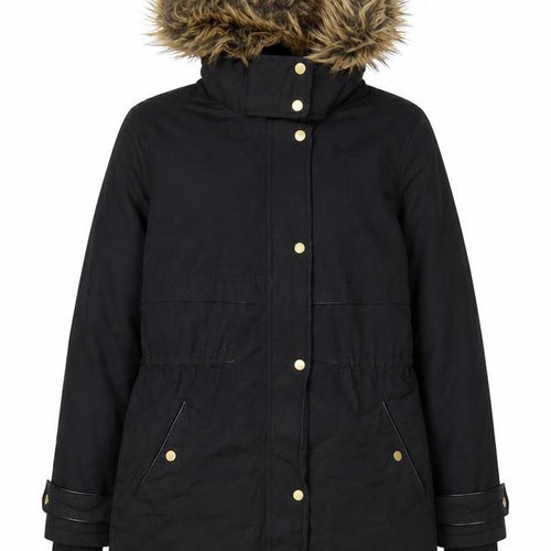Oasis Women’s Black Fur Trim Parka Coat XS Long Hooded Winter Warm