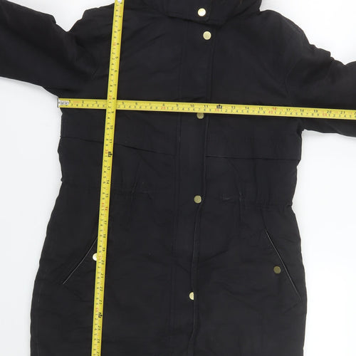 Oasis Women’s Black Fur Trim Parka Coat XS Long Hooded Winter Warm