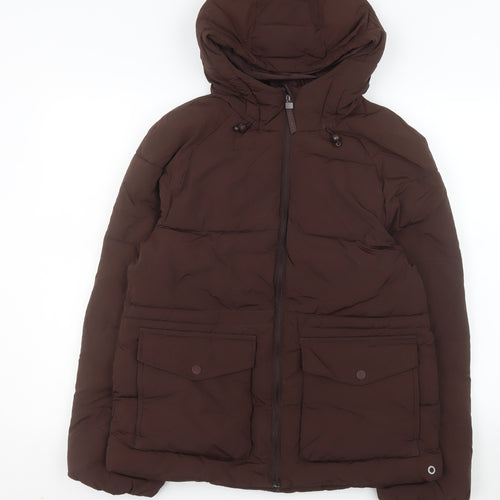 Marks and Spencer Women’s Brown Puffer Jacket Size 8 Hooded Mid-Length