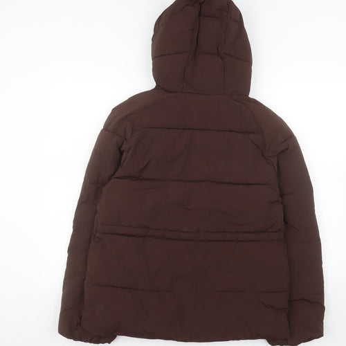 Marks and Spencer Women’s Brown Puffer Jacket Size 8 Hooded Mid-Length