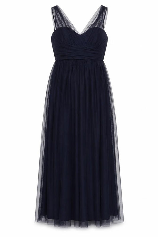 Front view of Amsale Women Blue, size 10, Fit & Flare Chiffon Midi Dress