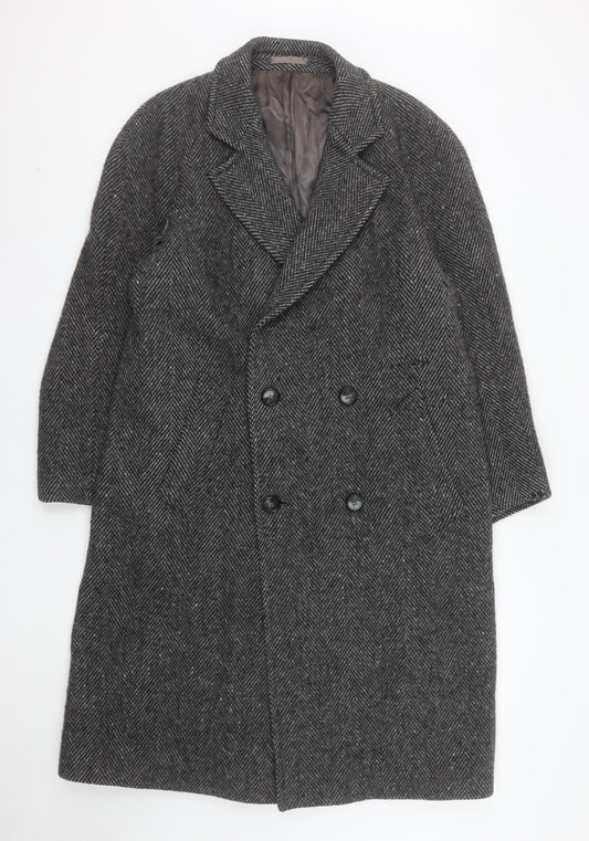 St. Bernard Men's Grey Wool Herringbone Overcoat 40in Classic Long