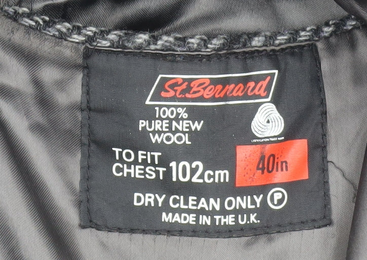 St. Bernard Men's Grey Wool Herringbone Overcoat 40in Classic Long