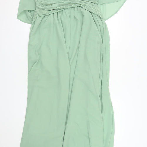 Boohoo Women Green Size 12 Maxi Chiffon Formal Wedding Dress