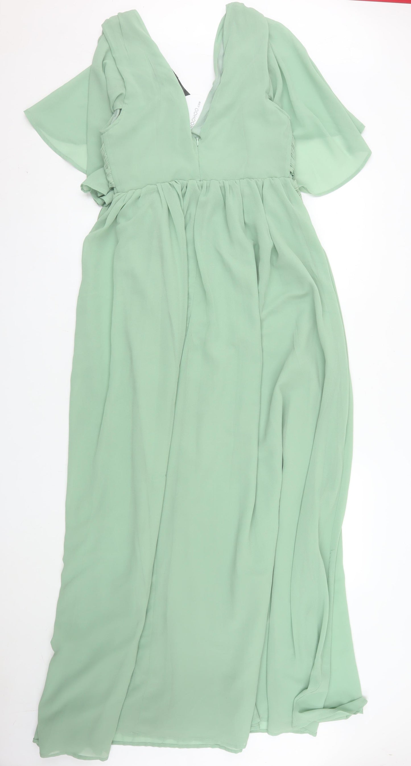 Boohoo Women Green Size 12 Maxi Chiffon Formal Wedding Dress