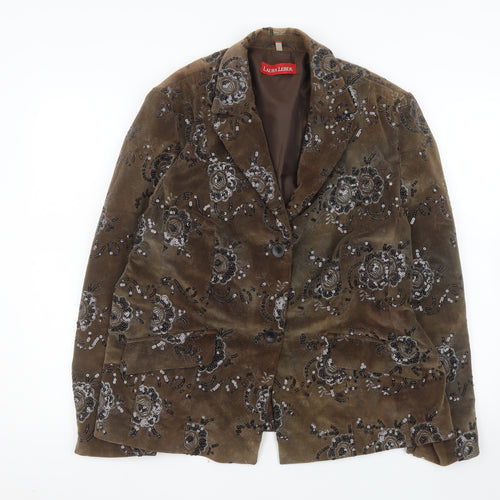 Laura Lebek Women's Brown Floral Velvet Blazer Size 18 Lined Single Breasted