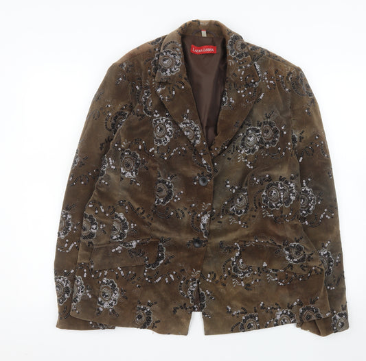Laura Lebek Women's Brown Floral Velvet Blazer Size 18 Lined Single Breasted