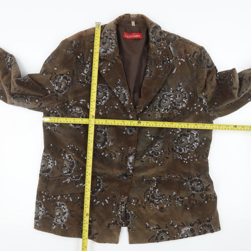 Laura Lebek Women's Brown Floral Velvet Blazer Size 18 Lined Single Breasted