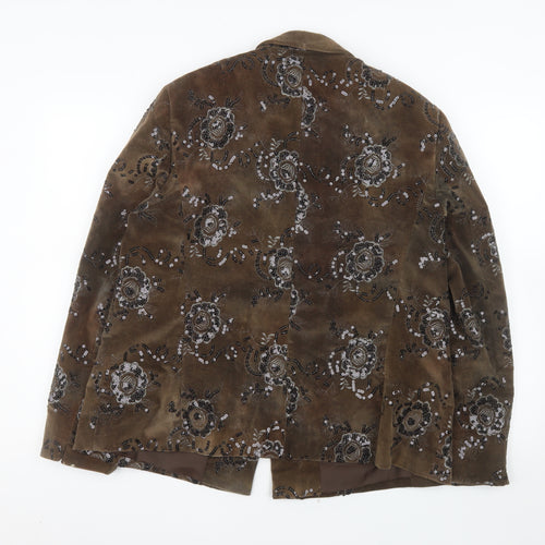Laura Lebek Women's Brown Floral Velvet Blazer Size 18 Lined Single Breasted