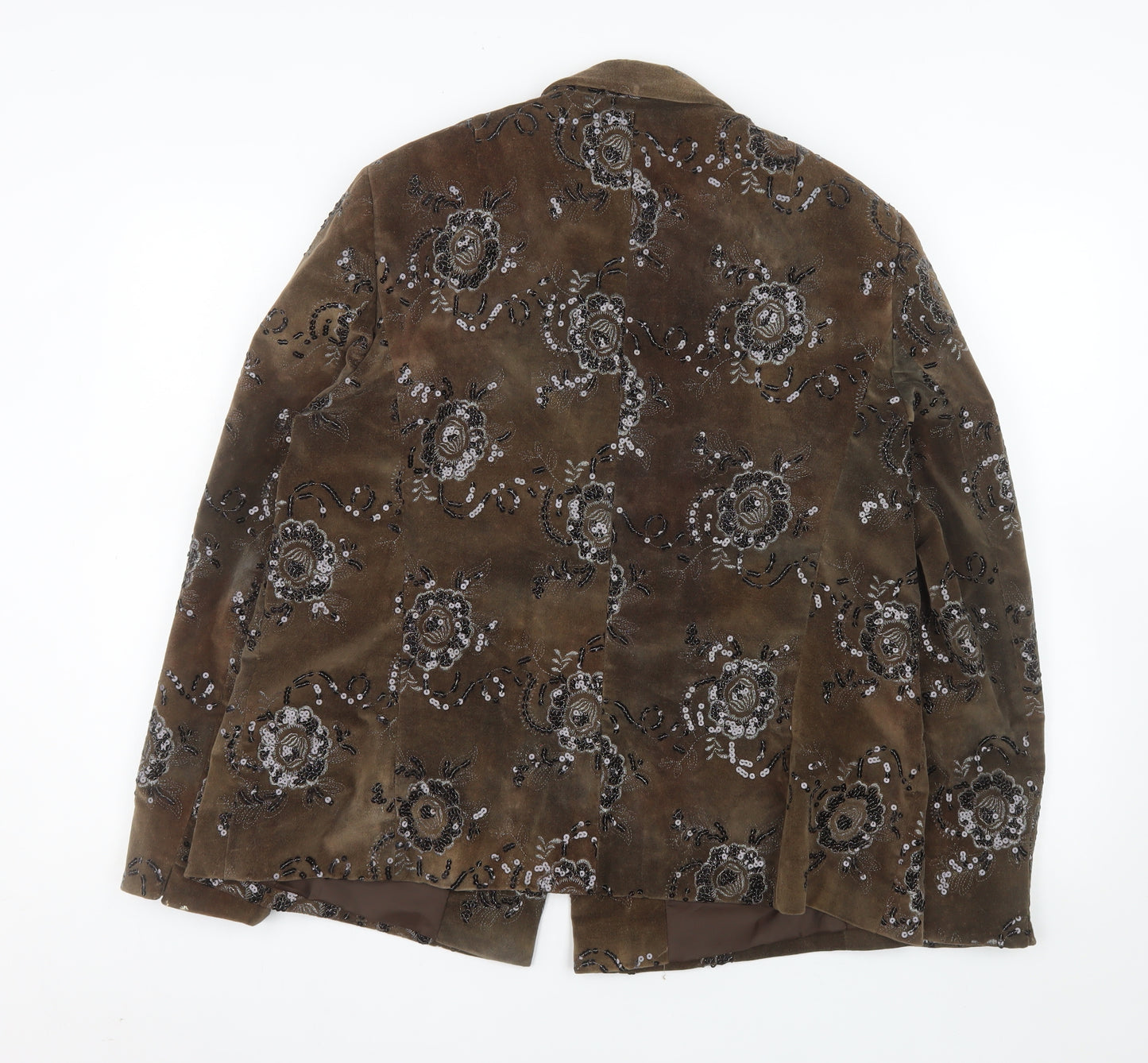 Laura Lebek Women's Brown Floral Velvet Blazer Size 18 Lined Single Breasted