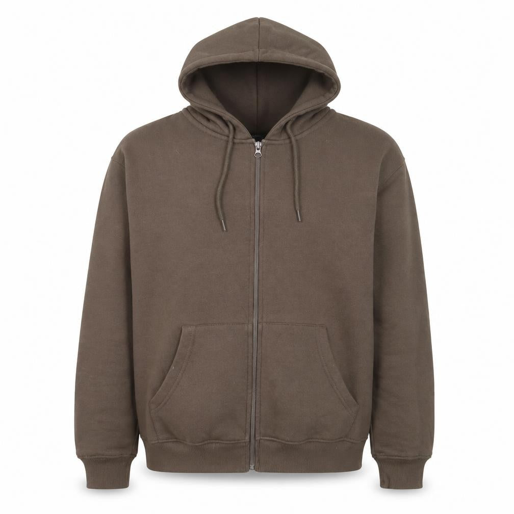 Front view of North West Men Brown M Full Zip Hooded Fleece Jacket