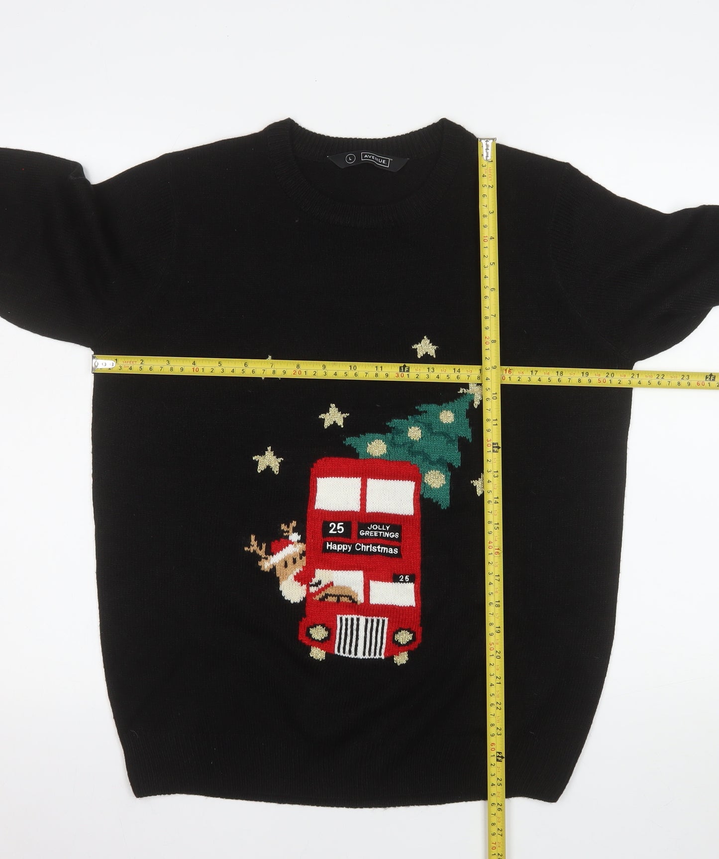 Avenue Womens Black Christmas Pullover Jumper Size L