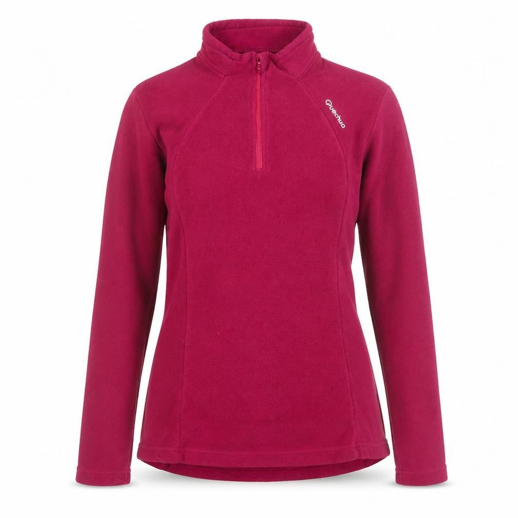 Front view of Quechua Women's Pink Fleece 1/2 Zip Pullover Sweatshirt, size 14