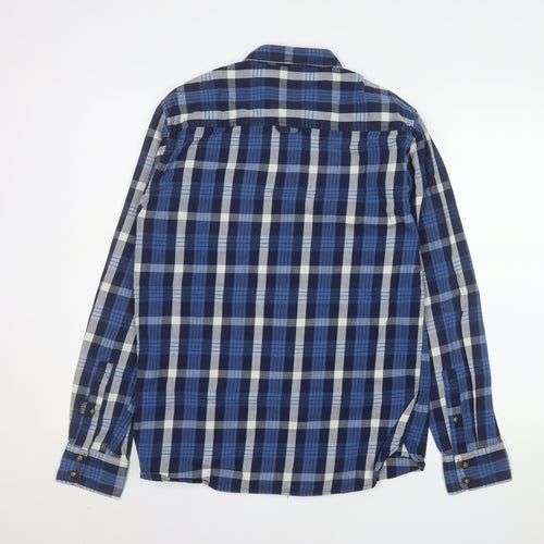 Diesel Men's Blue Checked Cotton Long Sleeve Button-Up Shirt M
