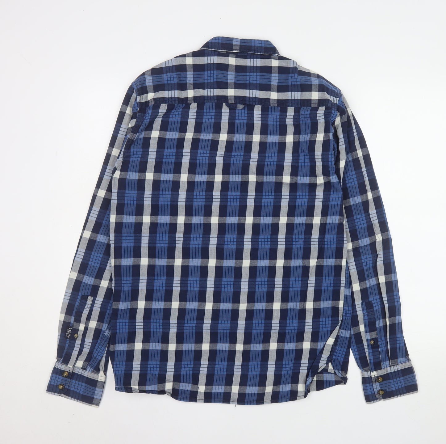 Diesel Men's Blue Checked Cotton Long Sleeve Button-Up Shirt M