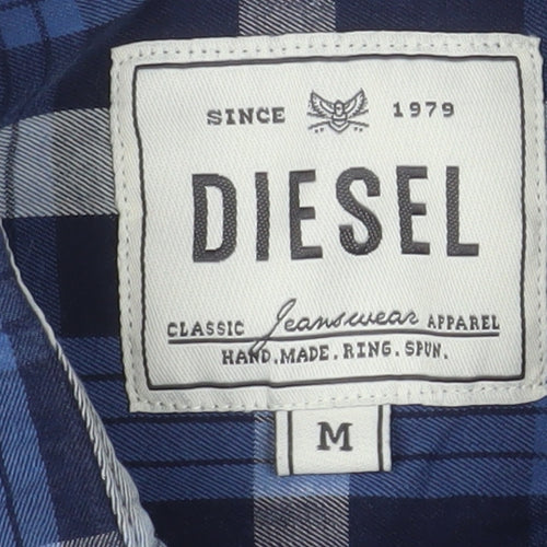 Diesel Men's Blue Checked Cotton Long Sleeve Button-Up Shirt M