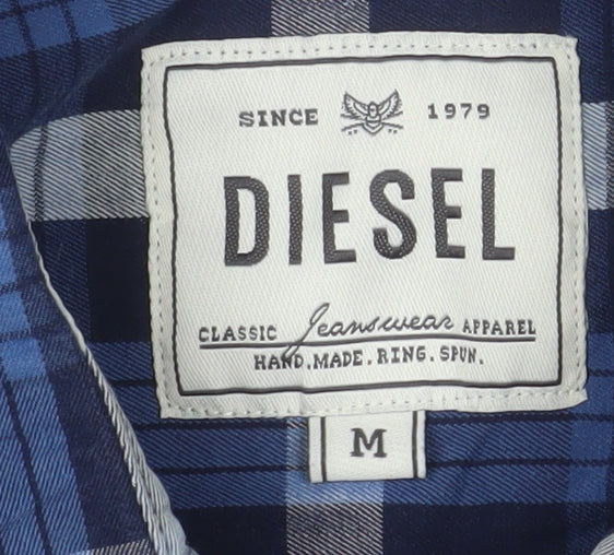 Diesel Men's Blue Checked Cotton Long Sleeve Button-Up Shirt M