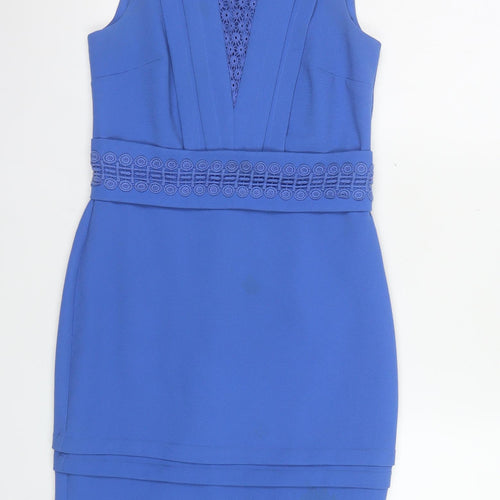 Warehouse Women's Blue Lace Panel Sleeveless Sheath Dress UK 8