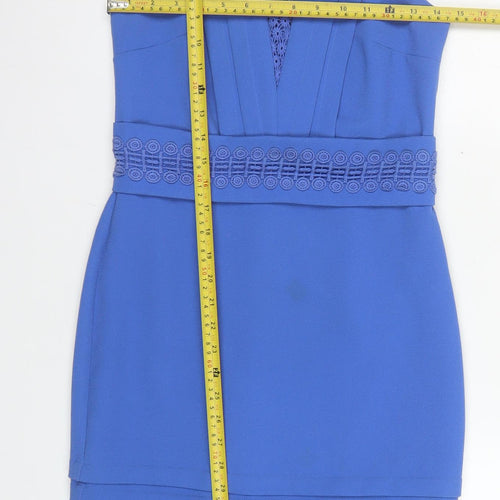Warehouse Women's Blue Lace Panel Sleeveless Sheath Dress UK 8