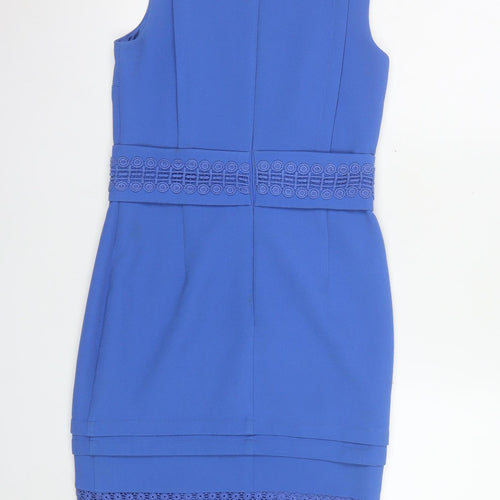 Warehouse Women's Blue Lace Panel Sleeveless Sheath Dress UK 8