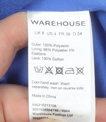 Warehouse Women's Blue Lace Panel Sleeveless Sheath Dress UK 8