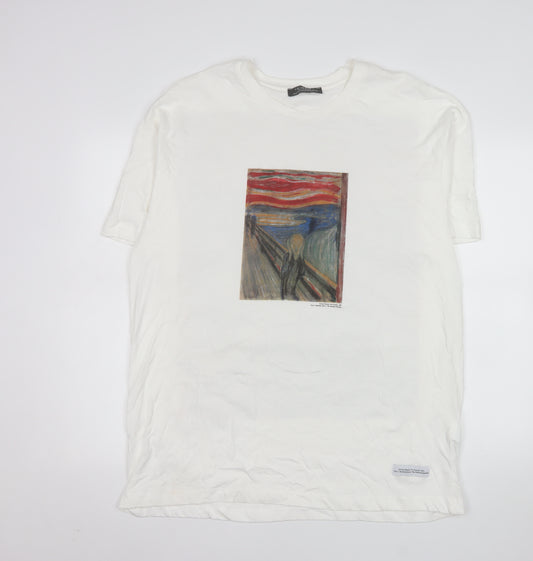 Primark Men’s White Art Print XL Cotton Crew Neck T-Shirt