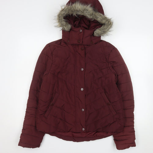 Avenue Women's Red Faux Fur Hooded Puffer Jacket Size 14