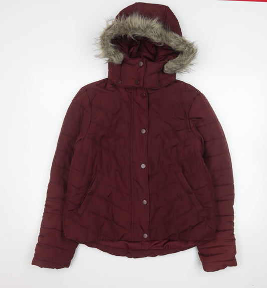 Avenue Women's Red Faux Fur Hooded Puffer Jacket Size 14