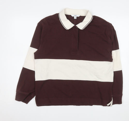 Next Men's Burgundy & Cream Long Sleeve Polo Shirt Size M 100% Cotton