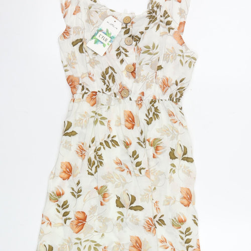C'FLO Women's Multicoloured Floral A-Line Sleeveless Dress L/XL