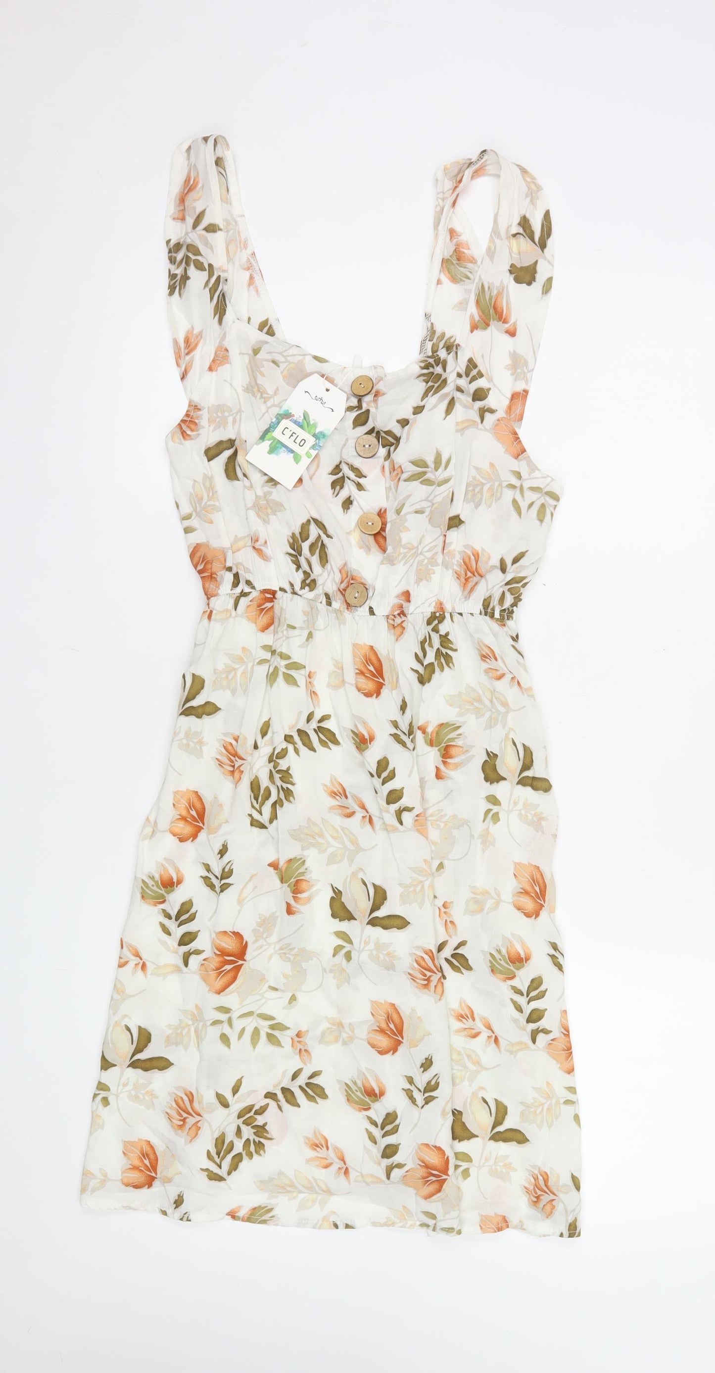 C'FLO Women's Multicoloured Floral A-Line Sleeveless Dress L/XL