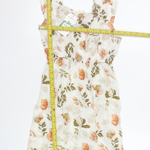 C'FLO Women's Multicoloured Floral A-Line Sleeveless Dress L/XL