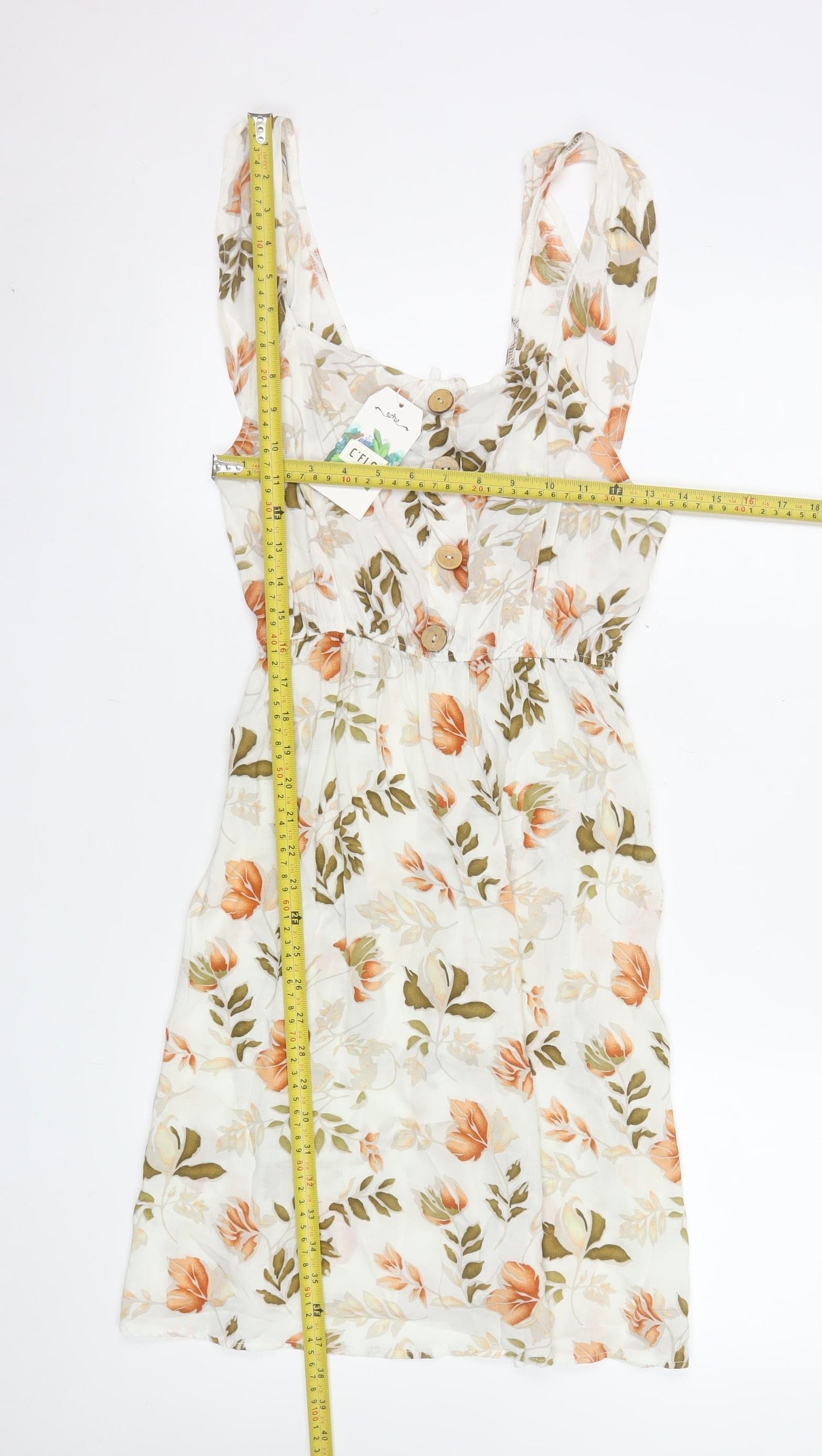 C'FLO Women's Multicoloured Floral A-Line Sleeveless Dress L/XL