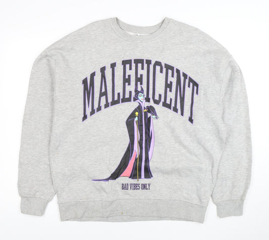 Disney Women Grey Maleficent Graphic Pullover Sweatshirt XS