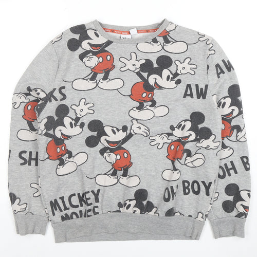 Disney Women Grey Mickey Mouse Print Pullover Sweatshirt M