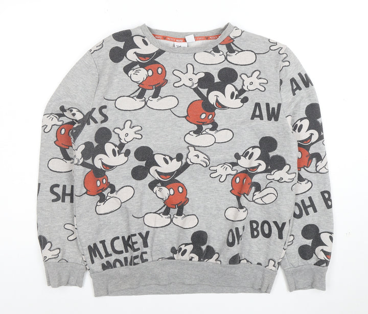 Disney Women Grey Mickey Mouse Print Pullover Sweatshirt M