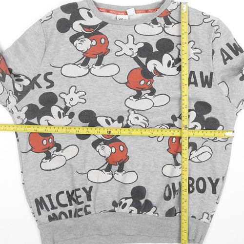 Disney Women Grey Mickey Mouse Print Pullover Sweatshirt M