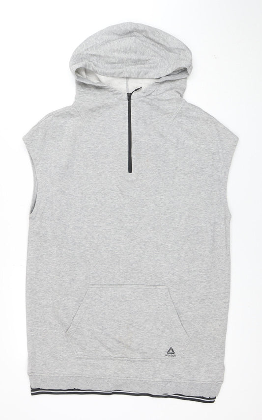 Reebok Men's Grey Sleeveless 1/2 Zip Hoodie Size S